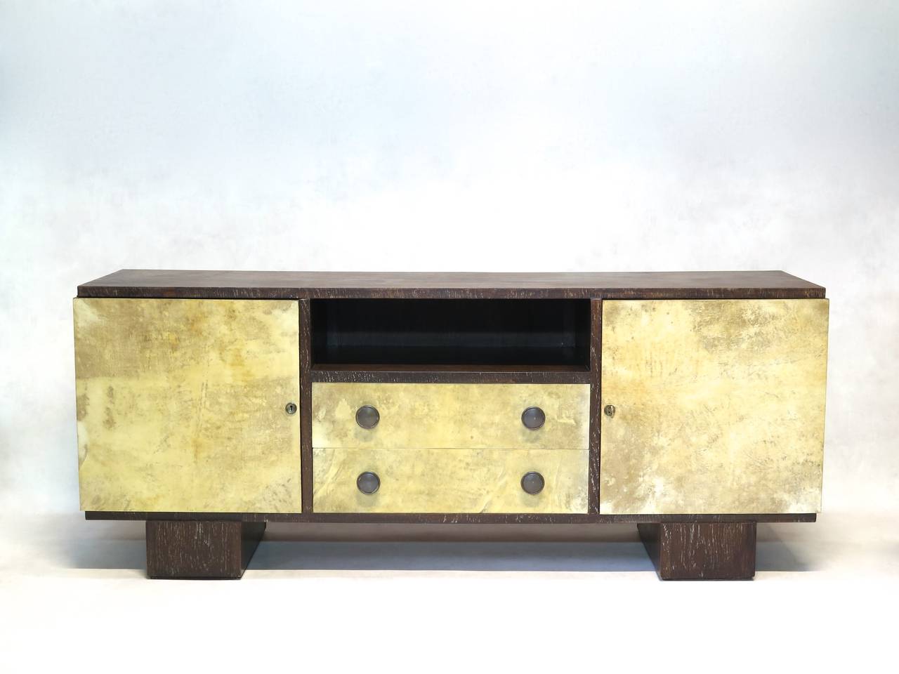 Art Deco French 1940s Parchment and Cerused Oak Credenza