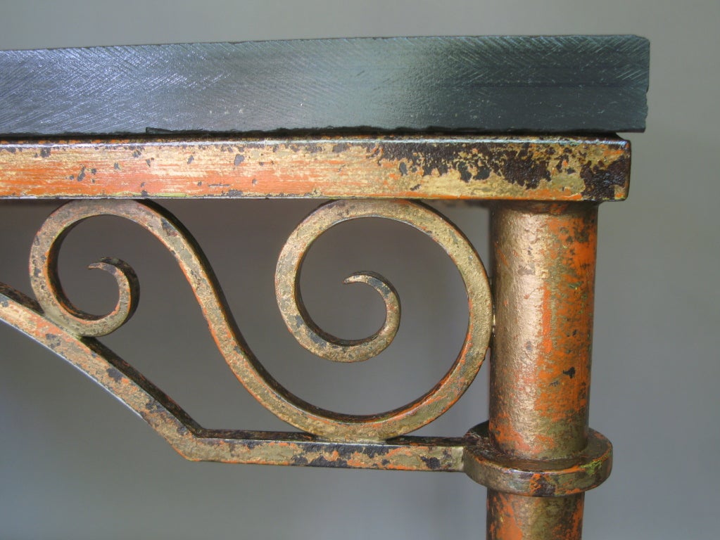 20th Century Wrought Iron and Slate Table