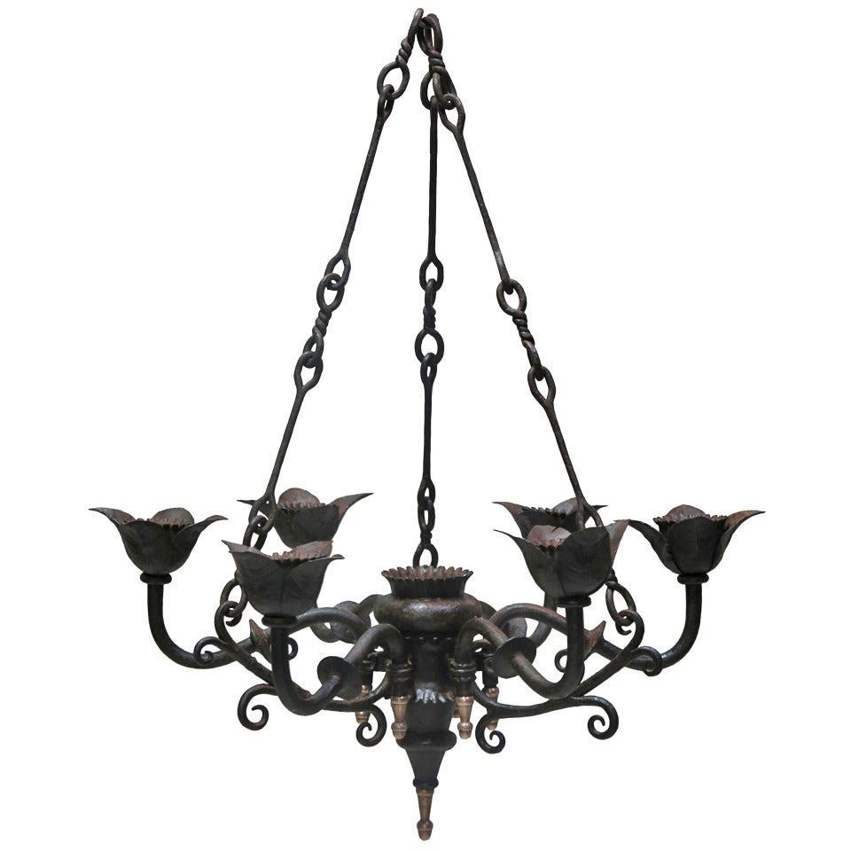 Wrought Iron Chandelier, France, circa 1900s