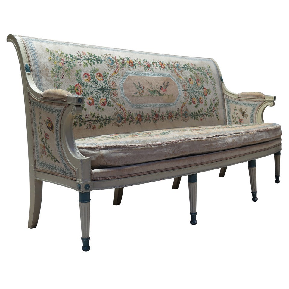 Elegant Directoire Settee Upholstered in Needlepoint