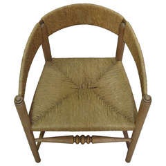 Charming Rush & Turned Wood Armchair - French Art Deco