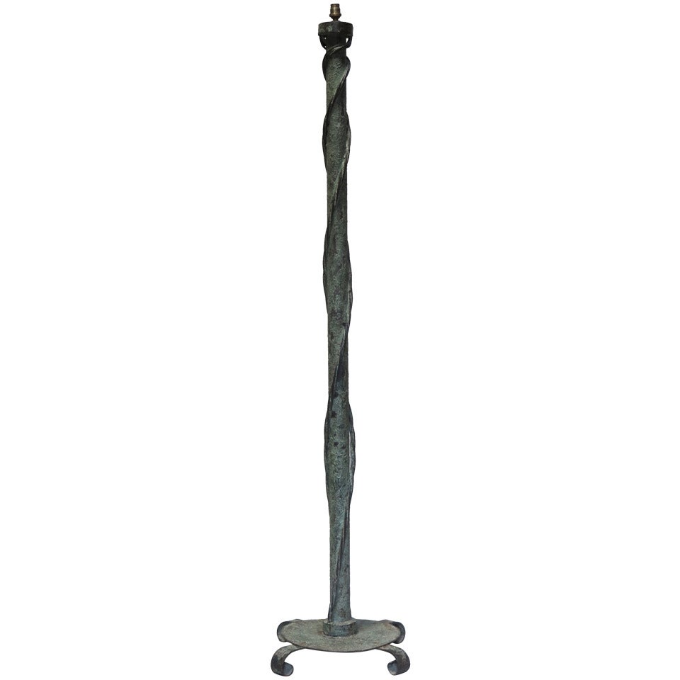 Iron Floor Lamp With Bronze-Like Patina - France, 1940s For Sale