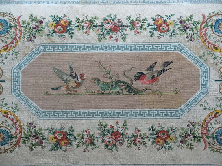 Elegant Directoire Settee Upholstered in Needlepoint 1