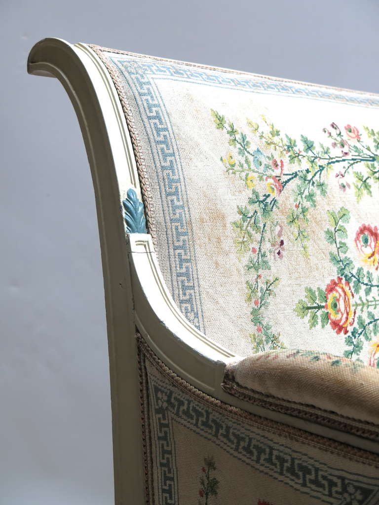 French Elegant Directoire Settee Upholstered in Needlepoint
