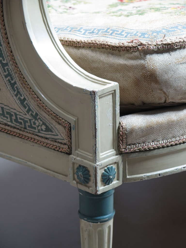 Elegant Directoire Settee Upholstered in Needlepoint 3