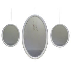 Antique Set of Two Small and One Large Oval Mirrors, France, 1930s