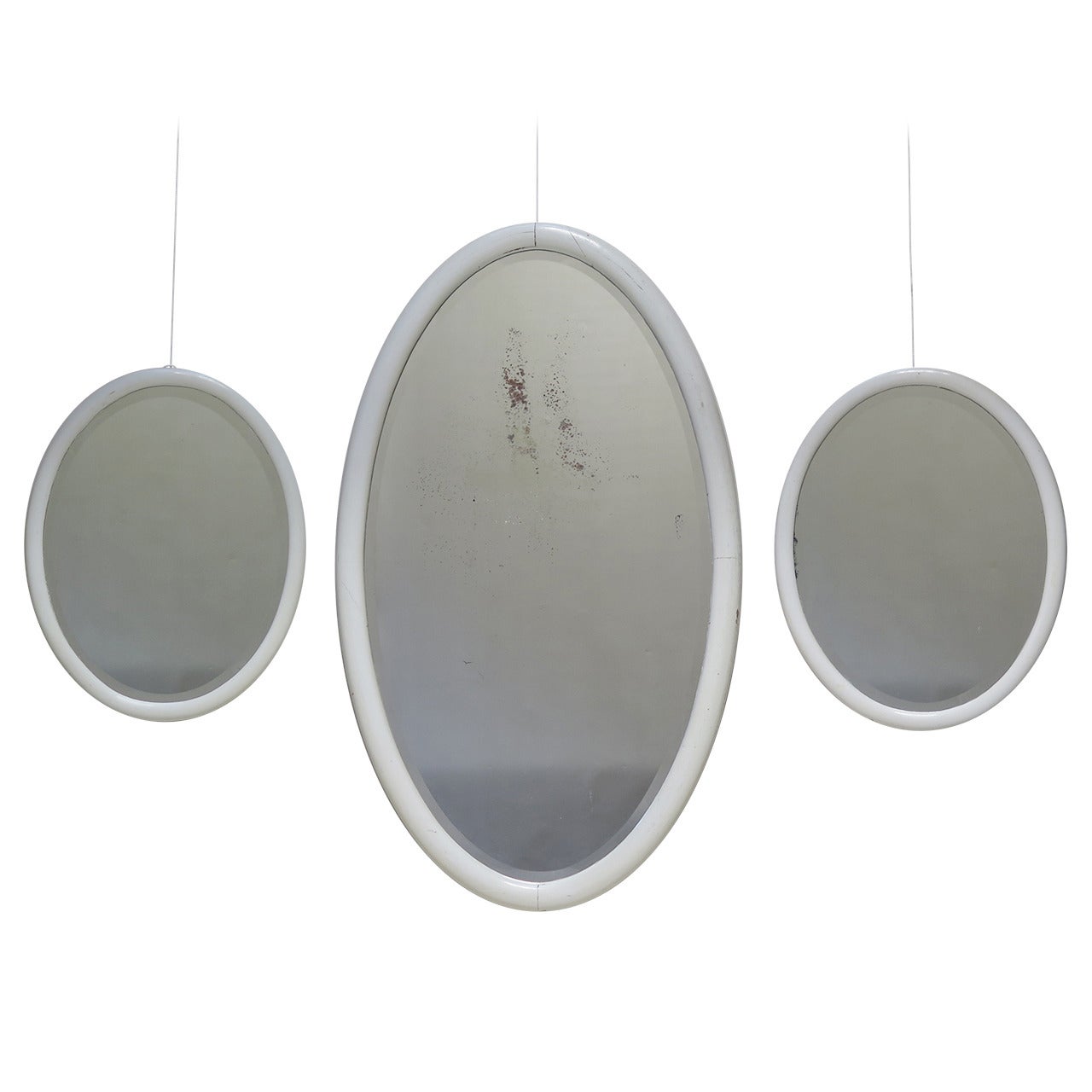 Set of Two Small and One Large Oval Mirrors, France, 1930s