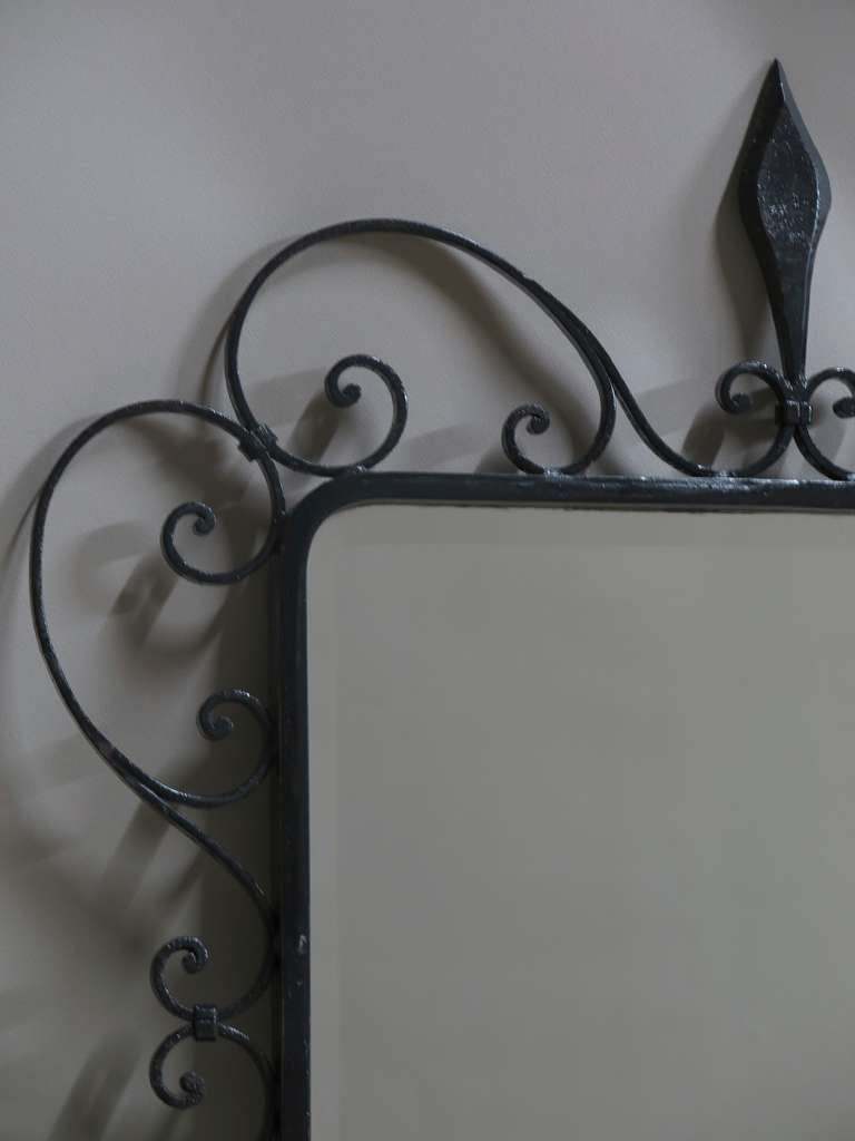 French Large Beveled Mirror in a Wrought-Iron Frame - France, 1940's