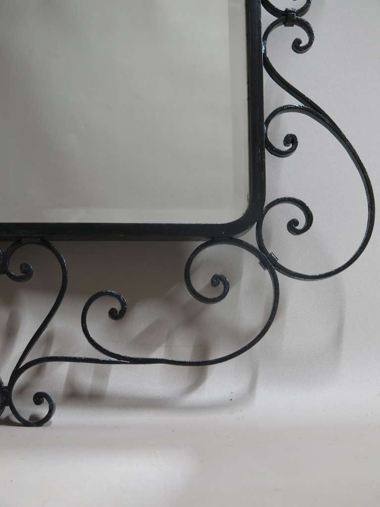 Large Beveled Mirror in a Wrought-Iron Frame - France, 1940's 3