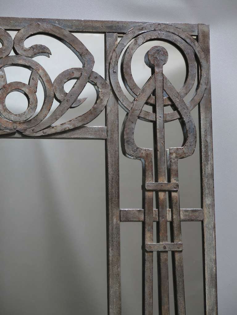 20th Century Tall Pair of Iron Art Nouveau Mirrors, France, 1910s