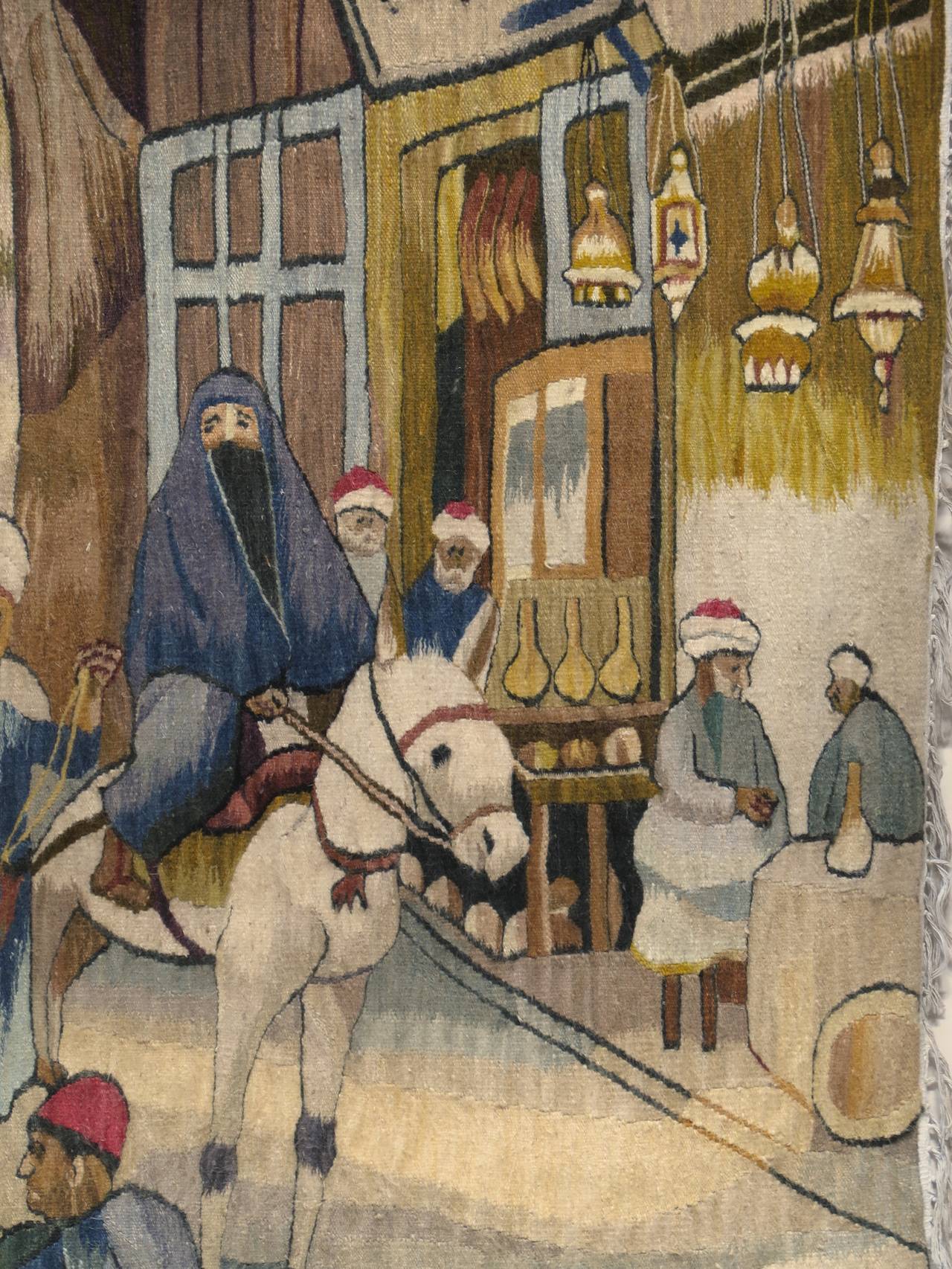 20th Century Oriental Tapestry Depicting a Street or Souk Scene For Sale