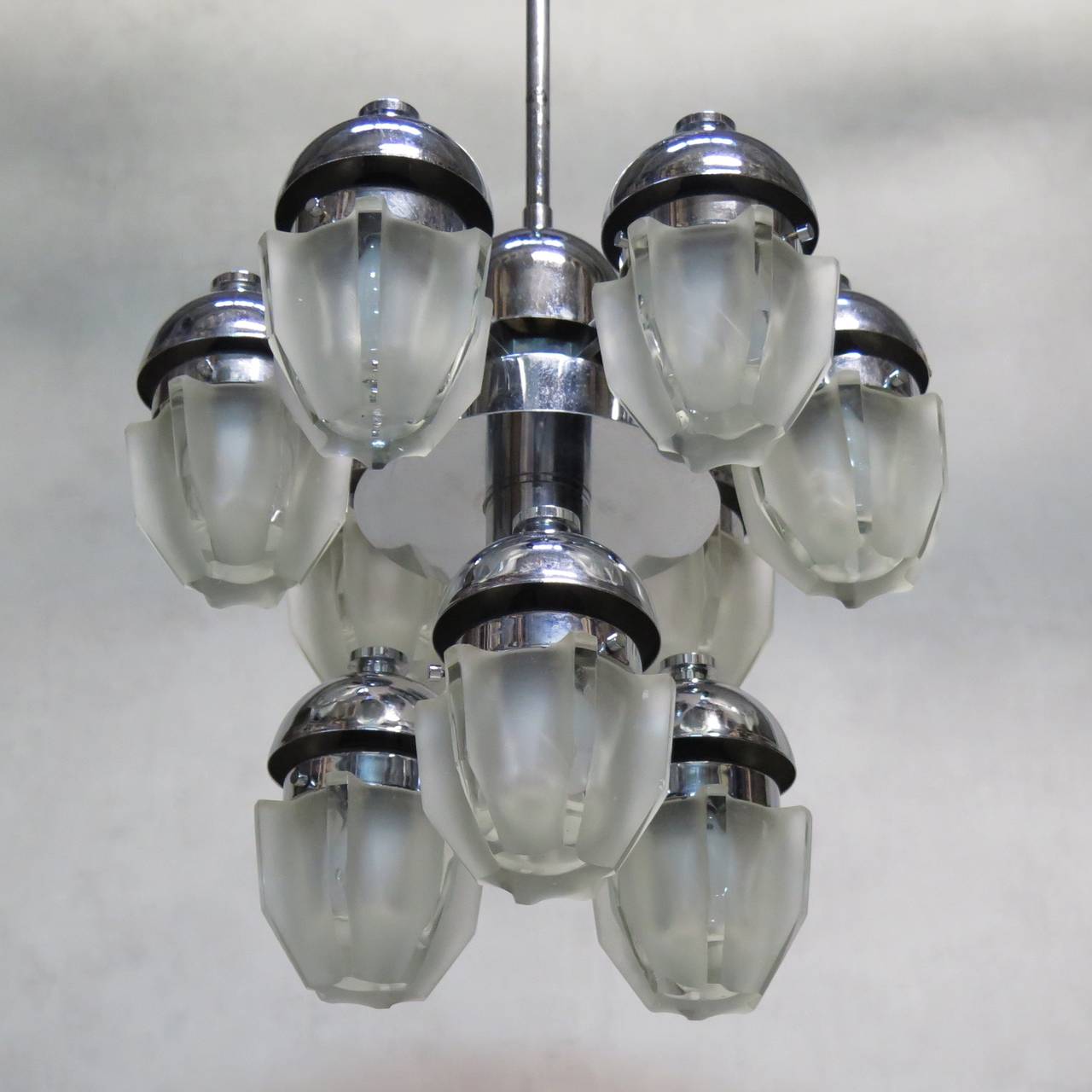 Chrome and Glass Chandelier, France, 1960s For Sale 3