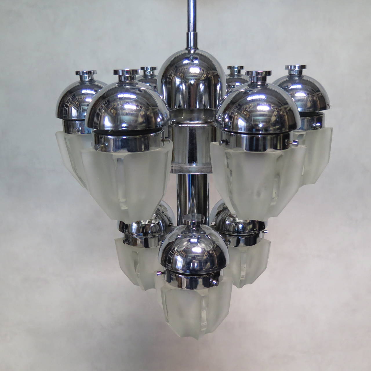 Chrome and Glass Chandelier, France, 1960s For Sale 1
