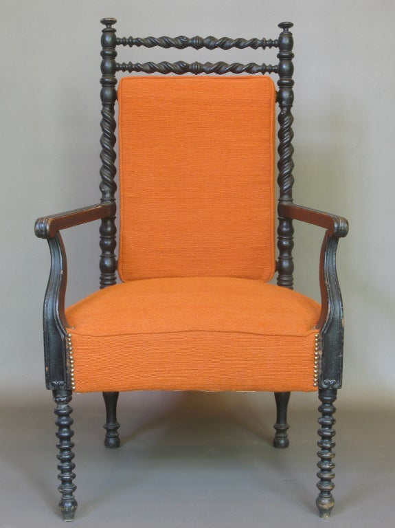 19th Century French Napoleon III Ebonized Armchair For Sale