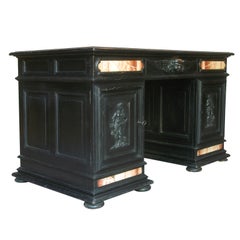 Napoleon III Ebonized Desk with Marble Inlay, France, 19th Century