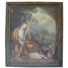 Large Antique Religious Framed Oil Painting on Canvas