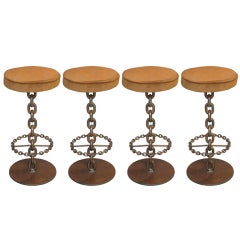 Set of Four Mid-Century Chain Link Bar Stools