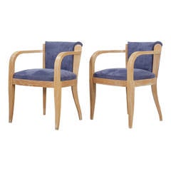 Pair of French Cerused Oak Armchairs, Circa 1940s 11