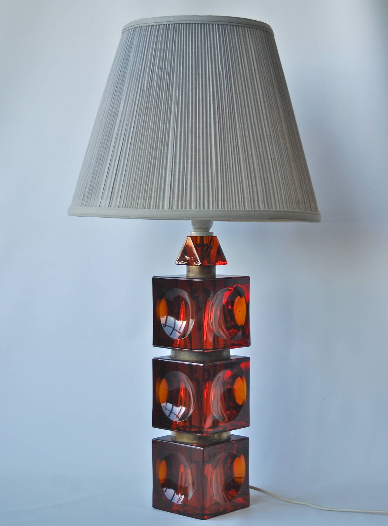 Large table lamp designed by Carl Fagerlund for Orrefors, Sweden, circa 1960s. Existing European wiring, rewiring available upon request.
Glass base dimensions: 15.5