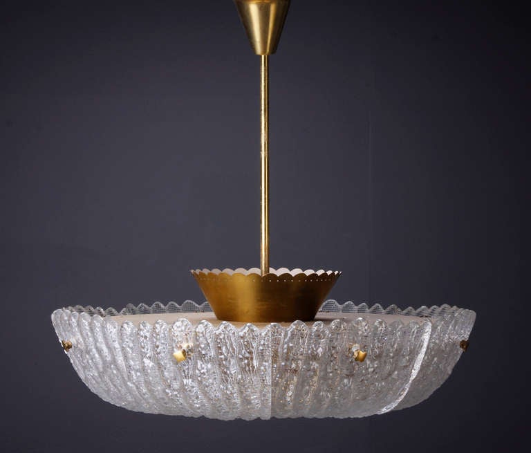Large Orrefors Carl Fagerlund 'Embassy' pendant, crystal and brass.
Produced by Lyfa. H. 58 ( 23