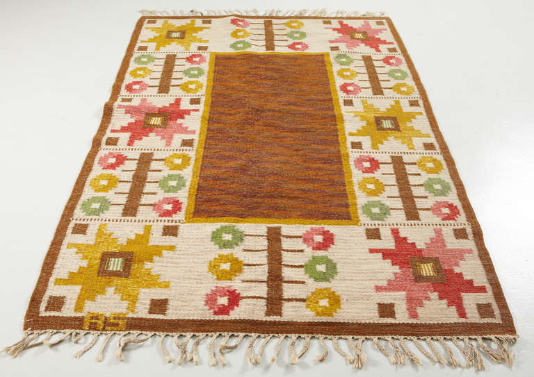 Vintage Scandinavian rug, Rollakan, signed AS “Astrid Sampe”, Sweden, circa 1950. Size 6'-9