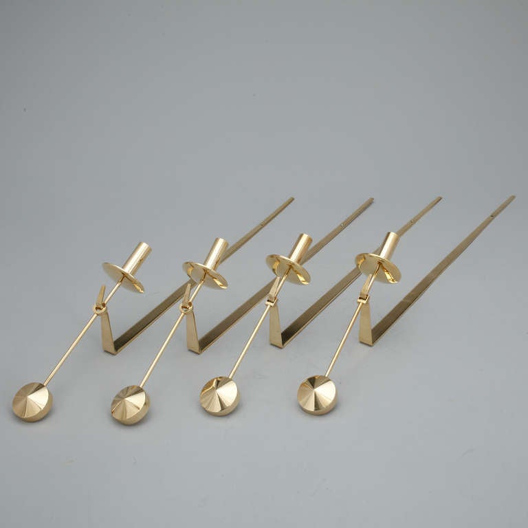 Set of 4  wall mounted Candleholders by Pierre Forsell for Skultuna, Sweden, Circa 1970th.
Polished brass, signed.
Height- 48cm ( 19