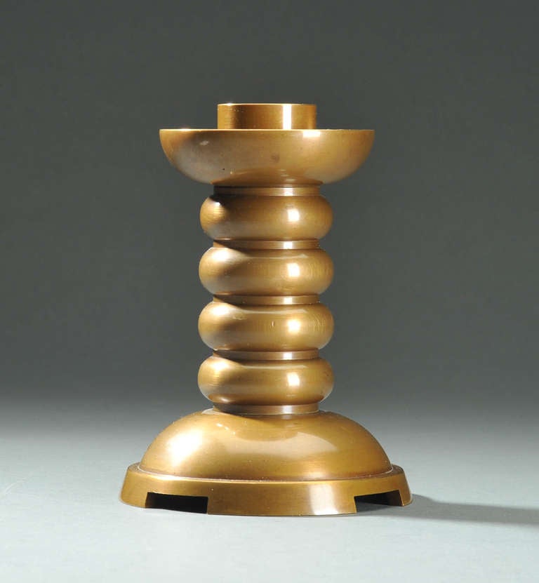 Evan Jensen, bronze candlestick in Art Deco style. Sweden. Designed circa 1930. 
 Stamped on the bottom: Evan Jensen Kobenhavn Bronze 320. 
Measures: Height 16.5 cm, diameter 12.5 cm.