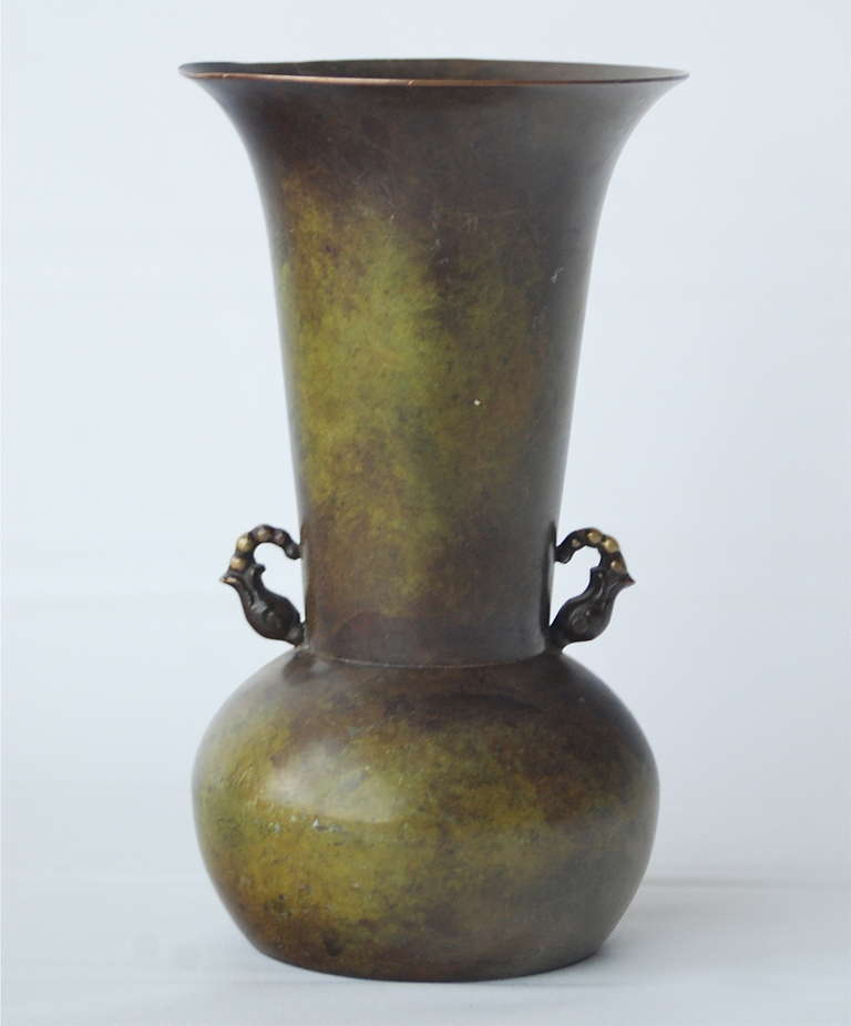 A Patinated Bronze Vase by Aegte Bronce, Denmark, circa 1930s.<br />
Marked: H.F. Aegte Bronce ILDFAST. H- 7 3/8