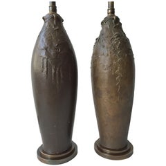 Antique Almost a Pair of Bronze Lamps by Hugo Elmquist, circa 1900