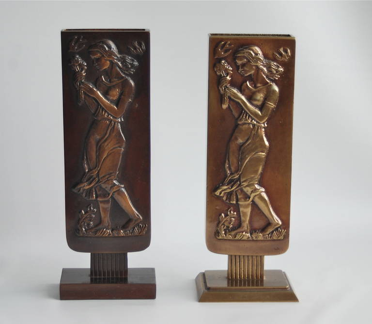 Swedish Pair of Bronze Vases by Oscar Antonsson For Sale