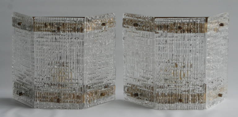 Swedish Pair of Wall Lights Attributed to Orrefors For Sale