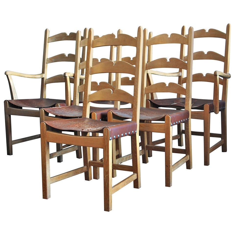 Ensemble de 6 chaises de salle à manger en chêne cérusé d'Axel Einar Hjorth, vers 1940