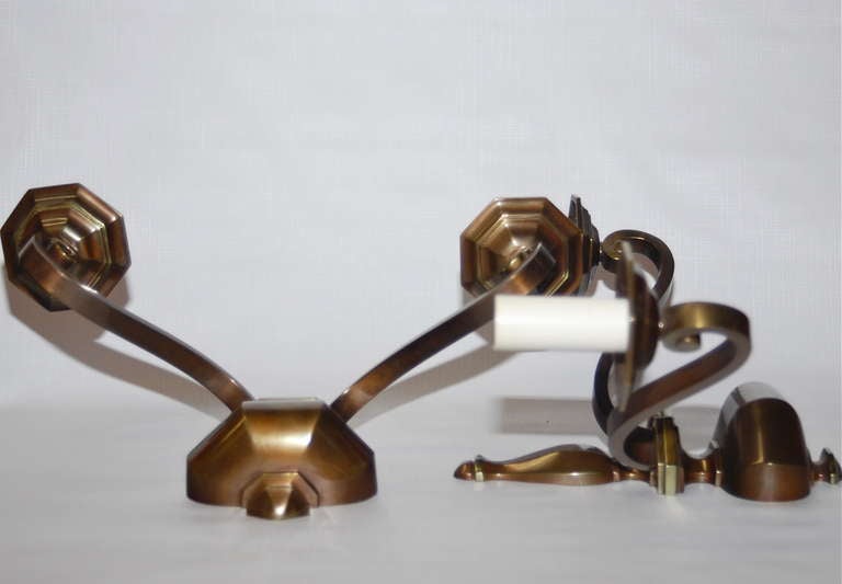 Swedish Pair of Bronze Wall Lights For Sale