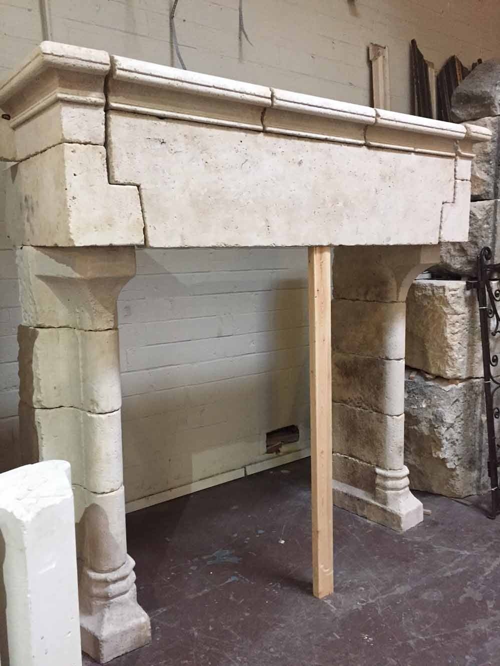 Antique Gothic Limestone Mantel