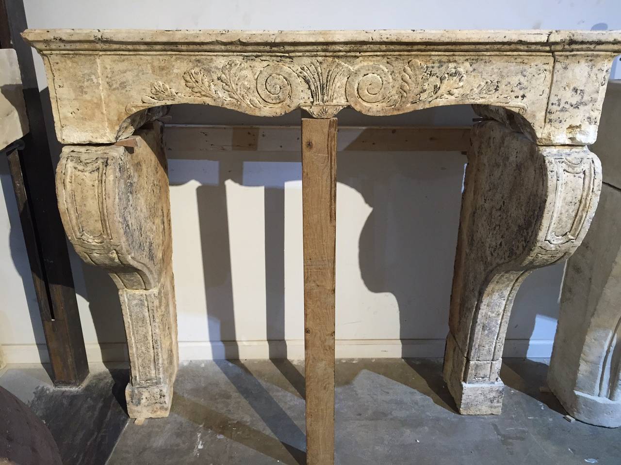 Renaissance limestone mantel with a beautiful aged look.

Measurements: 55 3/4″ W x 9 1/2″ D x 53″ H
Firebox: 42″ W x 46 1/2″ H