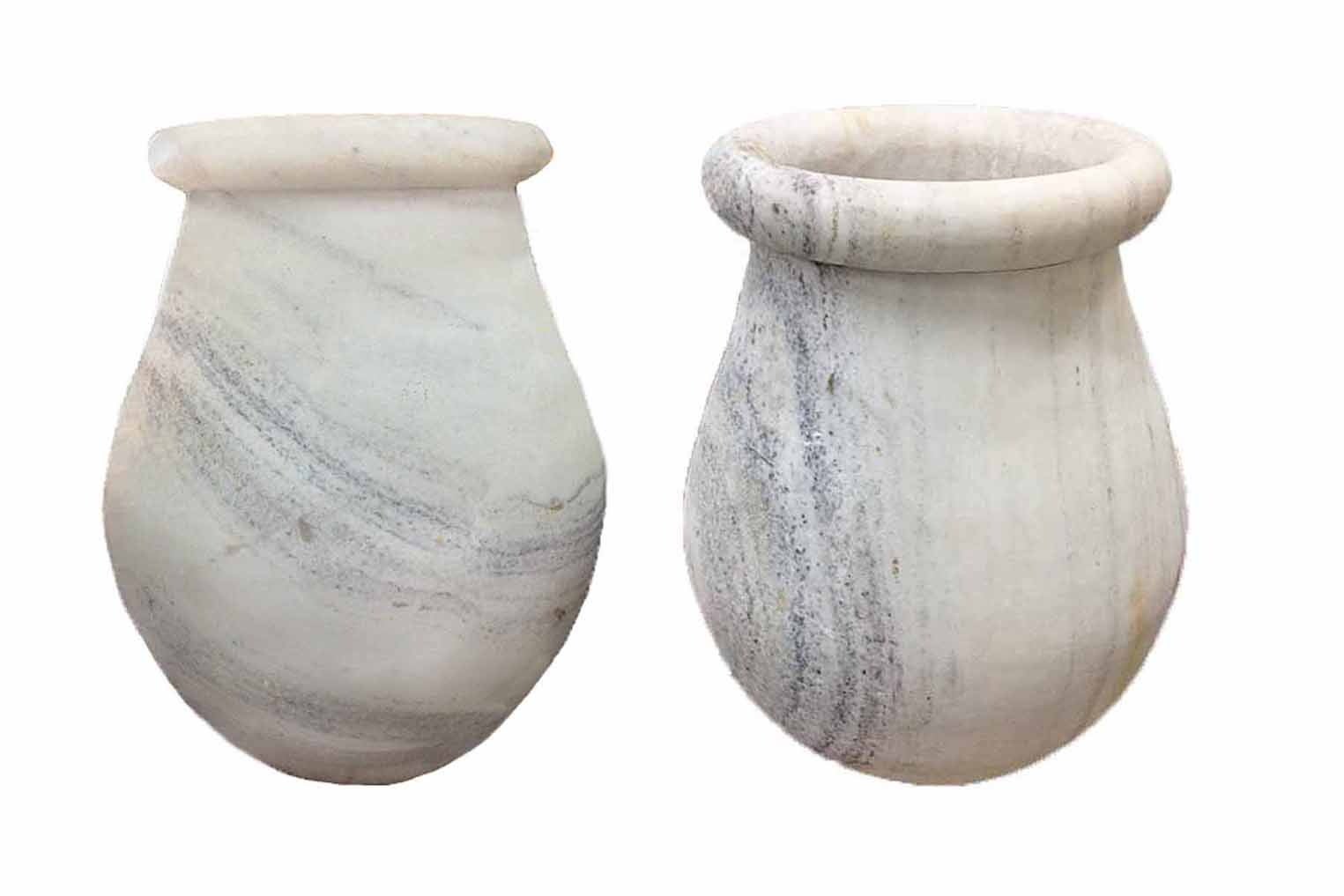 Pair of Mid-Century Carrara Marble Urns