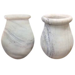 Pair of Mid-Century Carrara Marble Urns