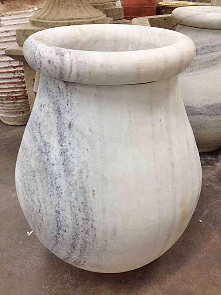 Italian Pair of Mid-Century Carrara Marble Urns
