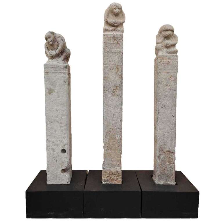 Circa 1850 Set of Chinese Monkey Limestone Columns
