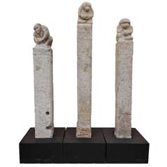 Antique Circa 1850 Set of Chinese Monkey Limestone Columns