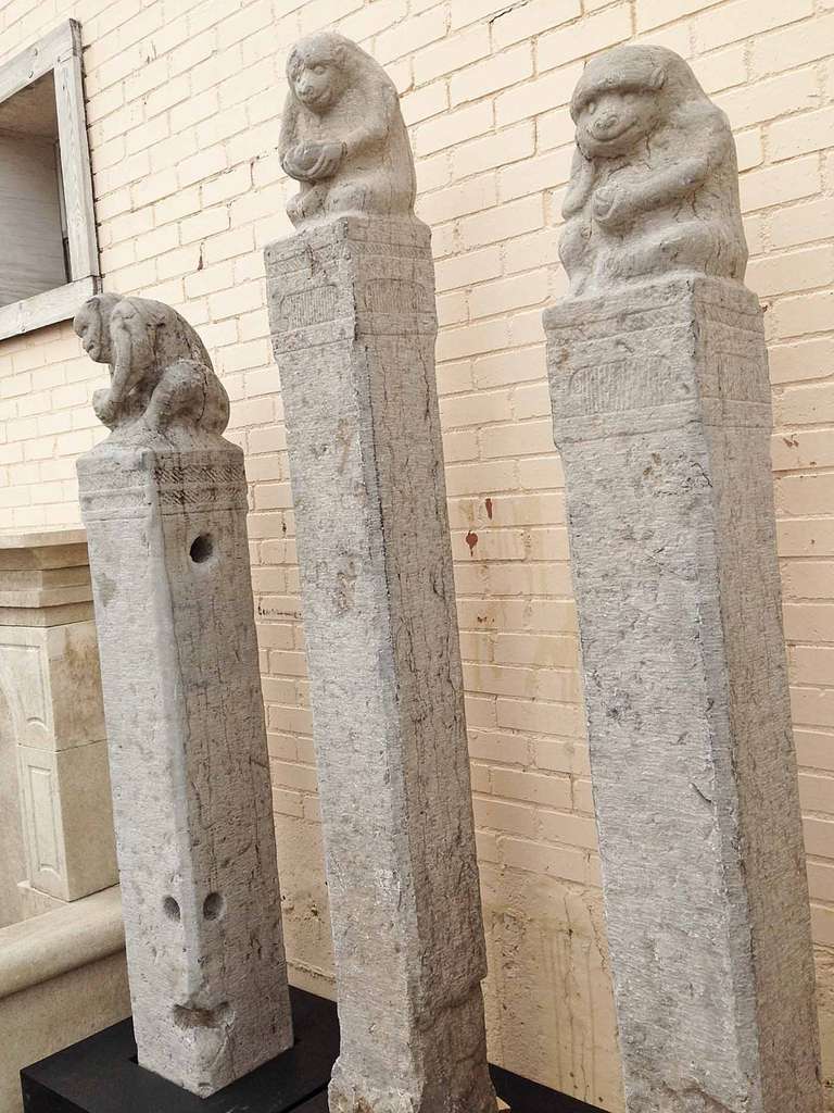 Circa 1850 Set of Chinese Monkey Limestone Columns 1