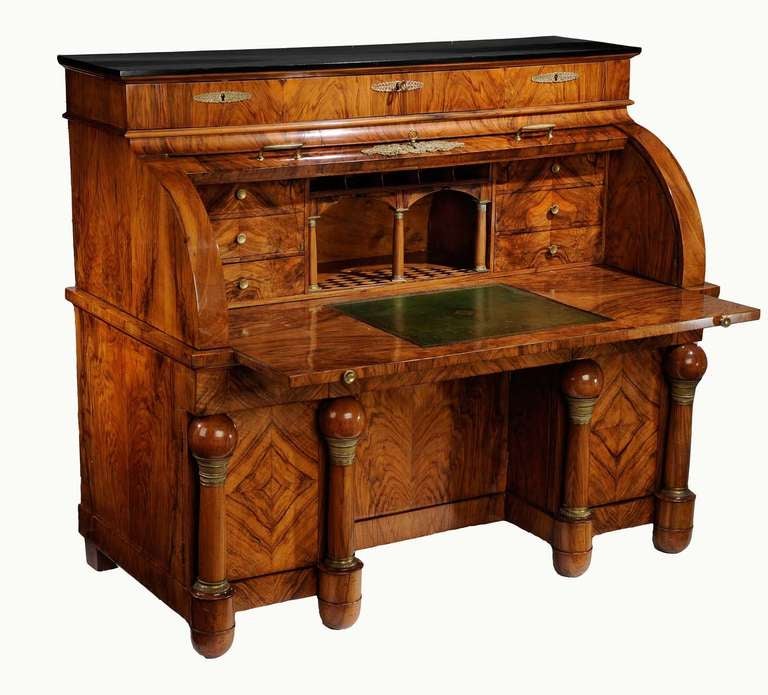 Veneer Walnut Biedermeier Bureau à Cylindre