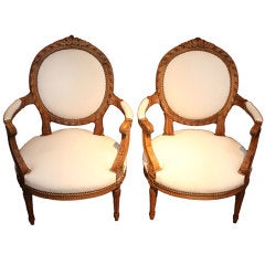 Antique Walnut Neoclassical Armchairs