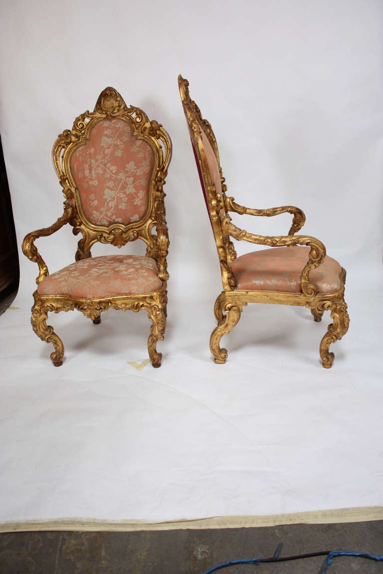 Italian Giltwood Throne Chairs