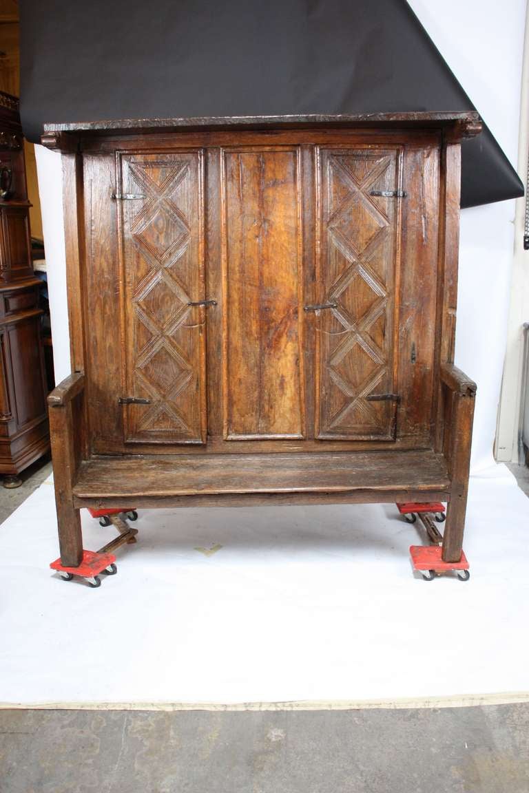 Rustic 16th Century Spanish Oak Bench/ Cupboard