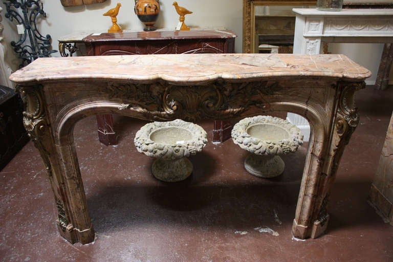 Louis XV Marble and Bronze Ormolu Mantel