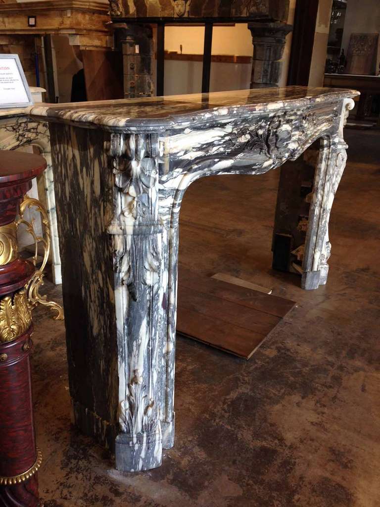 Breche Louis XV Marble Mantel, circa 1820  In Good Condition In Dallas, TX