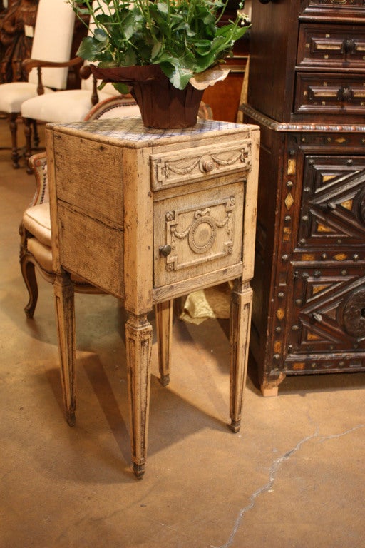 Antique French Bleached Oak Nightstand