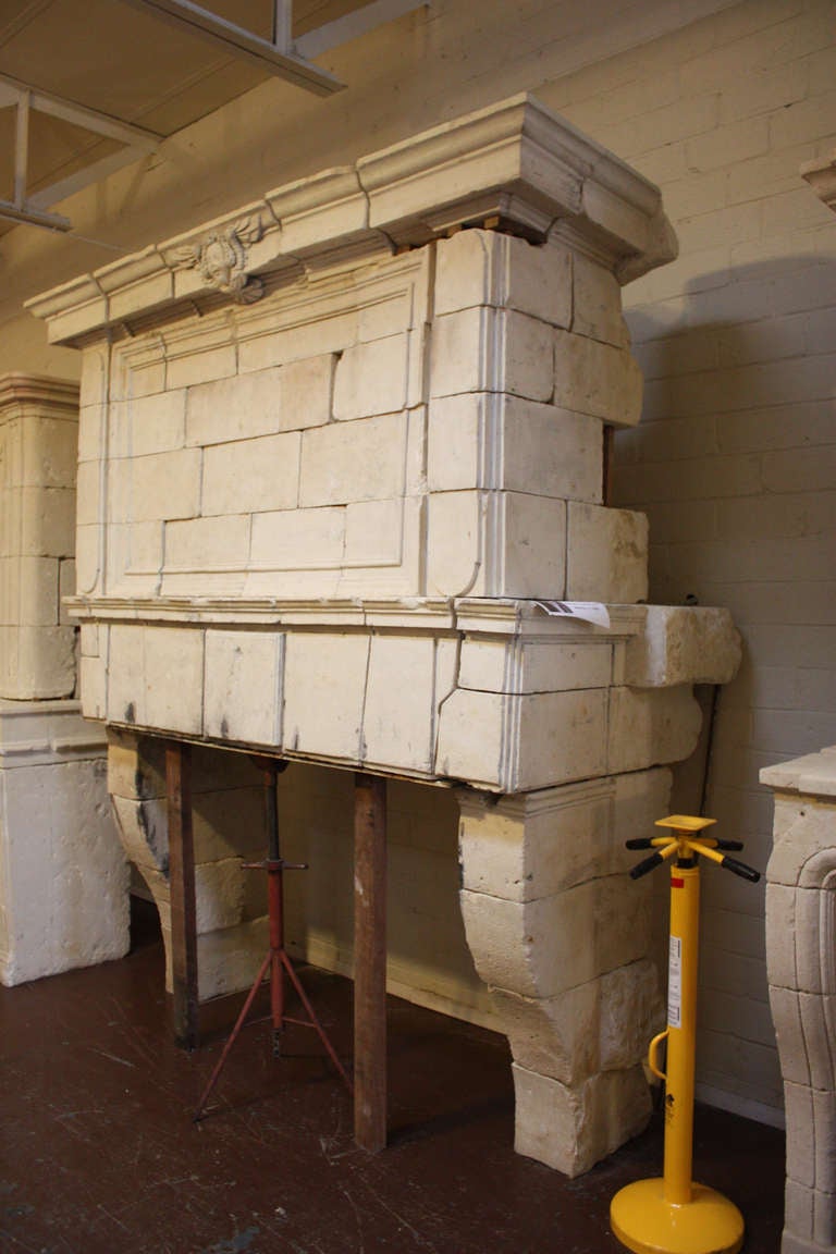 Louis XIV Limestone Cheminee A Trumeau Ca. 1650