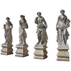 Four 80" Tall 18th Century Stone Carvings